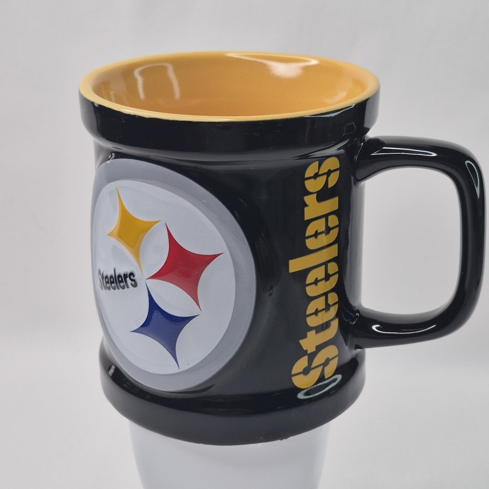 NFL Pittsburgh Steelers 3D Coffee Mug Black Yellow Raised Authentic 2000 NFL EUC